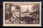 Franzsischer Soladat auf Briefmarke im Stellungskrieg 1939 / 1940