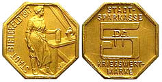 Extrem seltener Goldabschlag eines Bielefelder 5 Pfennigstcks 