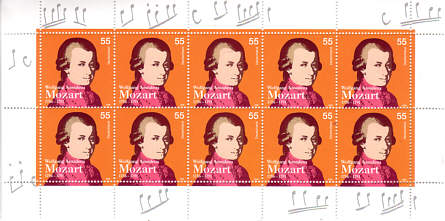 Briefmarke mit Wolfgang Amadeus Mozart 