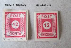 Fälschung der Ostsachsen Michel B I  "Potschta"