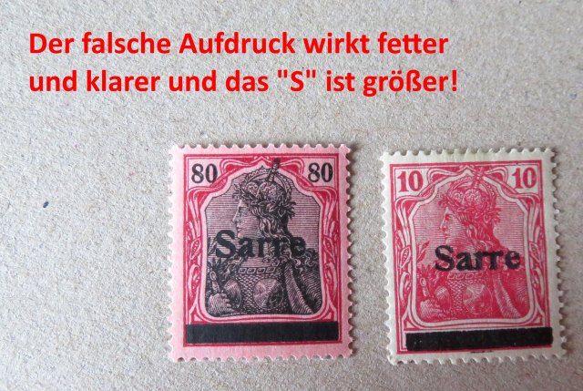 Flschung der Saargebiet-Briefmarke Michel Nummer 16