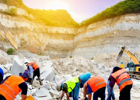 Searching for minerals in a quarry