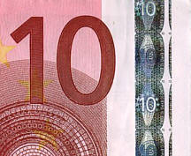 10 Euro mit verschnittenen Hologrammstreifen