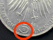 Münzzeichen bei einer 5 DM - Münze