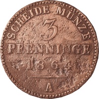 Preuischer 3 Pfennig von 1864